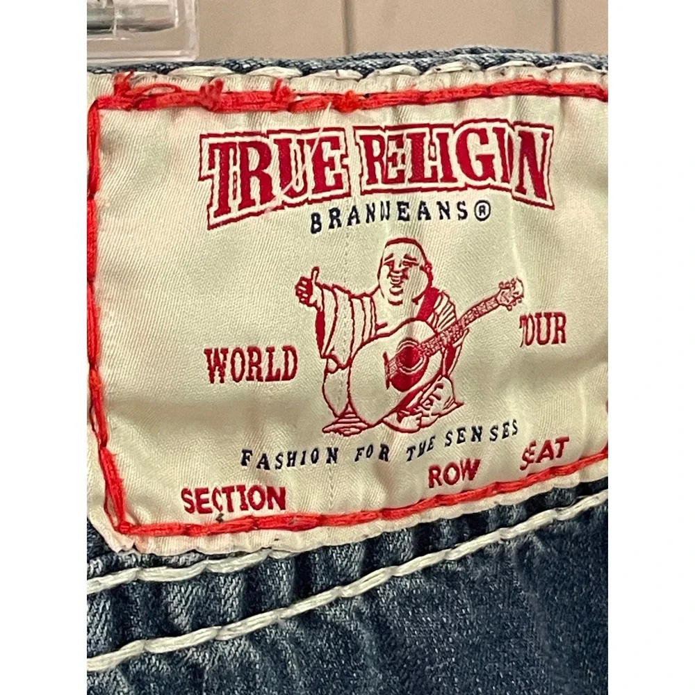 True Religion Jeans Mens 44 Blue Ricky Relaxed Straight Super T Stitching